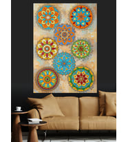 Renkli Geometrik Mandala Desenleri Dekoratif Kanvas - Mdf Ahşap Tablo