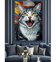 Bağıran kedi pop art Dekoratif Kanvas - Mdf Ahşap Tablo
