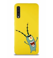 Samsung Galaxy A50S Soft Premier Kapak Plankton Tasarımlı Silikon Kılıf - Sarı (Şeffaf)