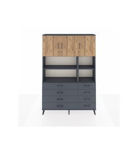 Arges Dolap 8 Raflı 8 Çekmeceli 3 Kapaklı 132x30x195 Antrasit-Çam/Antrasit