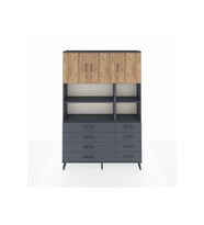 Arges Dolap 8 Raflı 8 Çekmeceli 3 Kapaklı 132x30x195 Antrasit-Çam/Antrasit