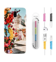 Samsung J6 Plus J7 Prime J7 Pro M20 Kılıf Kablo Koruma Spiral Silikon Gerçek Çiçekler 1743
