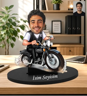 Kişiye Özel Motorcu Karikatür Biblo Motosiklet Tutkunlarına Hediye Erkeğe Özel Siyah Motosiklet Tasarımlı Karikatür Biblo