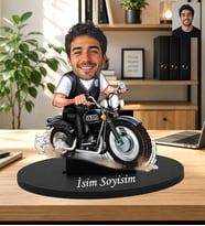 Kişiye Özel Motorcu Karikatür Biblo Motosiklet Tutkunlarına Hediye Erkeğe Özel Siyah Motosiklet Tasarımlı Karikatür Biblo