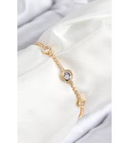Pirinç Zirkon Taşlı Daire Model Gold Renk Asansörlü Kadın Bileklik TJ-BB7733