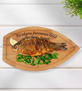 BK Gift Kişiye Özel Kayık Tasarımlı Doğal Masif Ahşap Yemek Sunum Tabağı