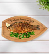 BK Gift Kişiye Özel Kayık Tasarımlı Doğal Masif Ahşap Yemek Sunum Tabağı