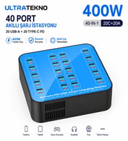Ultratekno WLX-880A 40 Portlu Hızlı Şarj İstasyonu 400W USB & Type-C PD Çoklu Şarj Merkezi