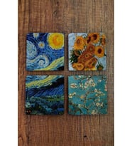 Doğal Taş Bardak Altlığı 4'lü Set - Vincent Van Gogh Eserleri - Stone Coasters