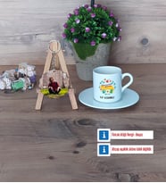 Öğretmenler Günü Hediyesi Türk Kahvesi Fincanı Ahşap Altlıklı ve Fotoğraflı Ahşap Anahtarlık Hediye (Model 2)