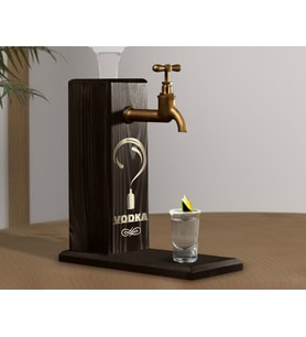 BK Gift Aynalı Altın Kabartma Musluklu Doğal Siyah(Ebony) Ahşap Vodka Standı, Home Bar, İçecek Dispenseri, Ahşap İçecek Çeşmesi-3
