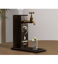 BK Gift Aynalı Altın Kabartma Musluklu Doğal Siyah(Ebony) Ahşap Vodka Standı, Home Bar, İçecek Dispenseri, Ahşap İçecek Çeşmesi-3