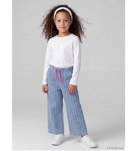 LCW Kids İndigo Wideleg Çizgili Kız Çocuk Jean Pantolon