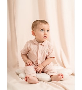 Jakarlı Bebe Yakalı 2li Bebe Takımı (Pudra)