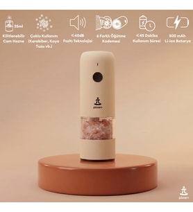 Pizen Windmill USB Şarjlı Otomatik Baharat Öğütücü LED Işıklı Ayarlanabilir Tuz Karabiber Değirmeni