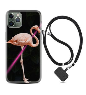 Apple iPhone 11 12 13 14 Pro Max Kılıf Boyun Askılı Silikon Line Filamingo 1776