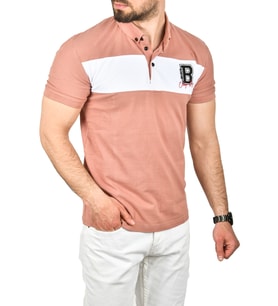 DeepSEA Erkek  Slim Fit Nefes Alan Pamuklu Kumaş Dar Kesim Kıvrılmaz Yaka Polo Yaka Tişört 2503019 (Pudra)
