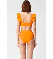 Kadın Bikini Takımı Dokulu Örme Fırfırlı Bralette Balensiz Yüksek Bel Hipster Kolsuz Kapalı Arka