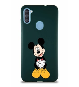 Samsung Galaxy A11 Soft Premier Kapak Mickey Mouse-A Tasarımlı Silikon Kılıf - Yeşil (Şeffaf)