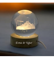 Kişiye Özel Işıklı Ahşap Sultanahmet Kristal Cam Küre 6cm