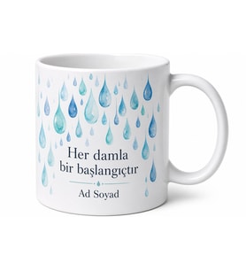 Damla Desenli Baskılı Kupa Bardak Hediye Özel Tasarım Porselen Mug