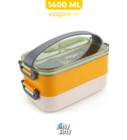 1400 ML İki Kat Üç Bölme Paslanmaz Çelik Lunch Box Yeni Nesil Sefer Tası - Kaşıkçatallı -1400462
