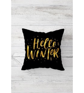 Hello Winter Yazılı Çift Tarafı Baskılı Gizli Fermuarlı Yastık Kılıfı Kırlent Koltuk Yastık Kılıfı (Siyah)