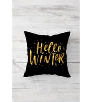 Hello Winter Yazılı Çift Tarafı Baskılı Gizli Fermuarlı Yastık Kılıfı Kırlent Koltuk Yastık Kılıfı (Siyah)