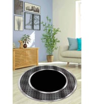Siyah Silver Çerçeveli Kaymaz Tabanlı Yuvarlak Halı AR990 - 100 x 100 cm