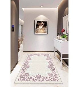 Pembe Çerçeveli Kaymaz Taban Makinede Yıkanabilir Halı MK60 - 100 x 160 cm