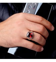925 Ayar Gümüş Kırmızı Zirkon Taşlı Model Erkek Yüzük