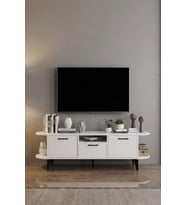 TV Sehpası 160 cm Modern 3 Kapaklı Tv Sehpa Çok Amaçlı Konsol Ünitesi Mira 5038 Beyaz