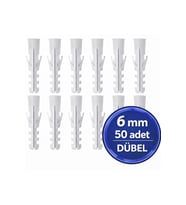 Plastik Dübel 6 mm Beyaz Duvar Dübeli Çok Amaçlı Vidalı Montaj İçin 100 Adet