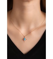 Opal Taşlı Kutup Yıldızlı Rose Altın Kaplama  Kadın Gümüş Kolye 925 Ayar        