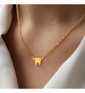 Kişiye Özel 925 Ayar Gümüş Zarif Minimal Diş Kolye (Gold)