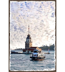 Kız Kulesi Retro Ahşap Poster Özel İstanbul Koleksiyonu -hbb