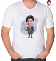 BK Gift Kişiye Özel Erkek Karikatürlü V Yaka Tişört-52 (Beyaz)