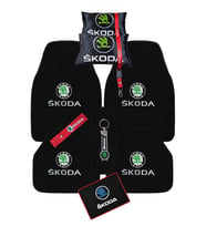 Skoda Araç Oto Halı Paspas & Dijital Baskılı Siyah Boyun Yastığı & Skoda Çok Parçalı Oto Seyahat Seti
