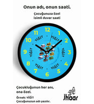 İsme Özel Renkli Minibüs Çizimli Çocuk Odası Duvar Saati Orta Boy 30 cm Siyah Camlı Sessiz