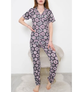 Düğmeli Pijama Takımı Fümepembe - 10873.1048.