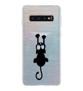 Samsung Galaxy S10 Kapak Mandala Kedi Tasarımlı Şeffaf Silikon Kılıf