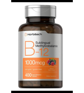 Horbäach Vitamin B12 Sublingual 1000mcg  400 Fast Dissolve Tablet Methylcobalamin for Adults Natural Berry Flavor Vegan, Non-GMO, and Gluten Free.3840 (Renksiz)