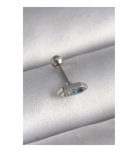 316L Çelik Gümüş Renk Mavi Zirkon Taşlı Tragus Piercing - TJ-PR1285 TG-V 7579