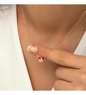 925 Ayar Gümüş Rose Minimal Kelebek Kadın Gümüş Kolye