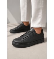 Austin Bağcıklı Cilt Erkek Günlük Sneaker Ayakkabı - Siyah Beyaz