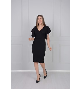 Crep Kumaş Volanlı Elbise - Siyah