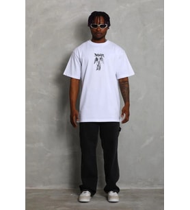 Erkek Baskılı T-Shirt Kısa Kol Bisiklet Yaka Regular Fit Tişört - Beyaz
