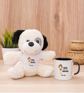 Kişiye Özel Maske İşi İyi Oldu Tasarım Esprili Peluş Köpek ve Siyah Kupa