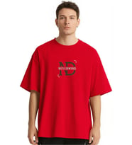 Baskılı Oversize Tişört  Erkek Streetwear T-Shirt (Kırmızı)