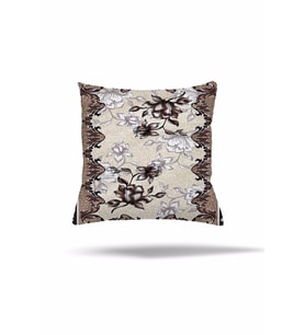 Kahverengi Çiçek Desen Batik Gizli Fermuarlı Yastık Kılıfı Kırlent Kılıfı Koltuk Yastık Kılıfı (Koyu Bej)